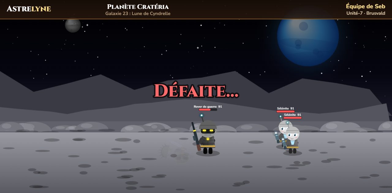 Seb : défaite sur la planète Cratéria