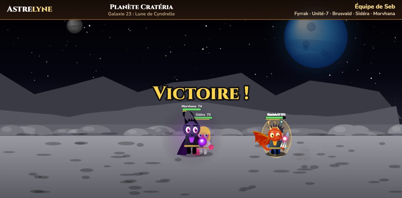 Seb : victoire ★★★ sur la planète Cratéria